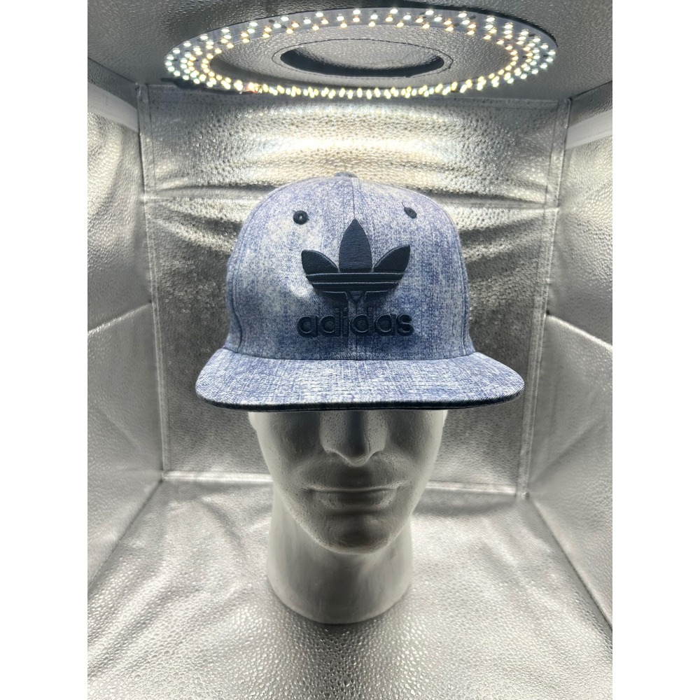Adidas Originals Trefoil Snapback Hat‎ Blue Acid Wash Heathered Flat Brim Cap